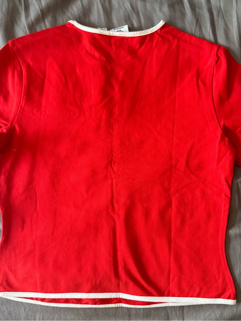 adidas Red Short Sleeve Ringer Tee with White Trim - Picture 3 of 4